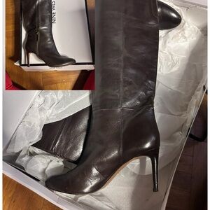 Nine West Brown Heeled Boots with Pointed Toe and Slim Heel
